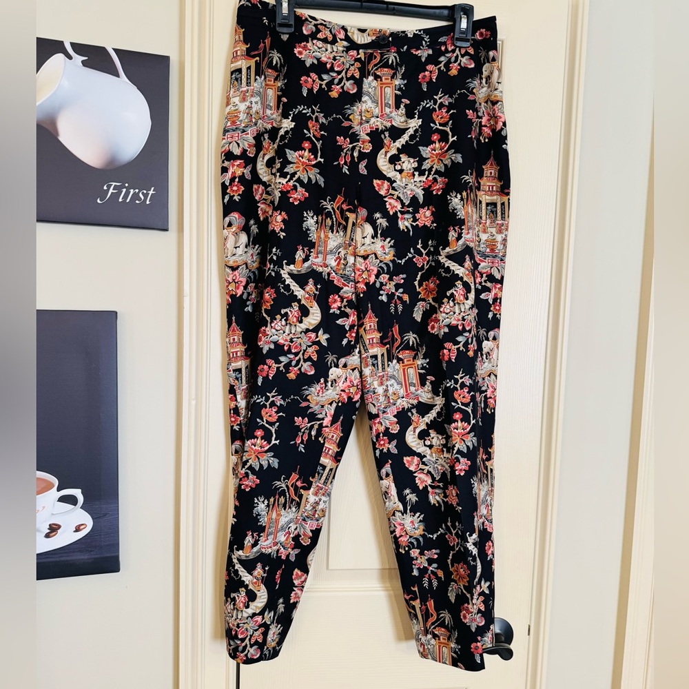 Talbots Black Floral Scenic Print Pants - Picture 2 of 6
